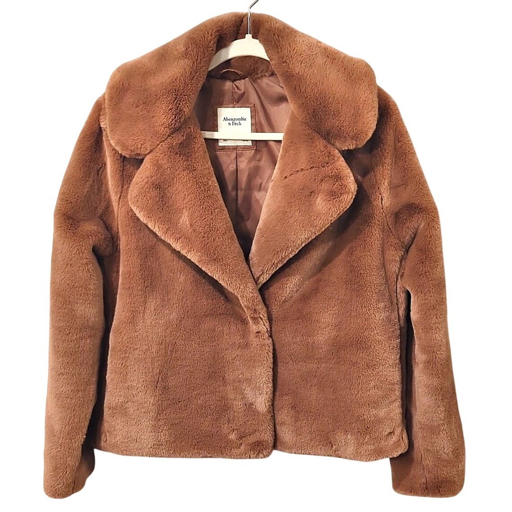 Abercrombie & Fitch Brown Teddy Jacket size Medium Pockets Soft Fuzzy